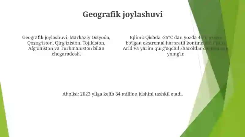 Узб Рес Географик Орни Худудий Болиниши Иклими Ахолиси Мадаминова 3