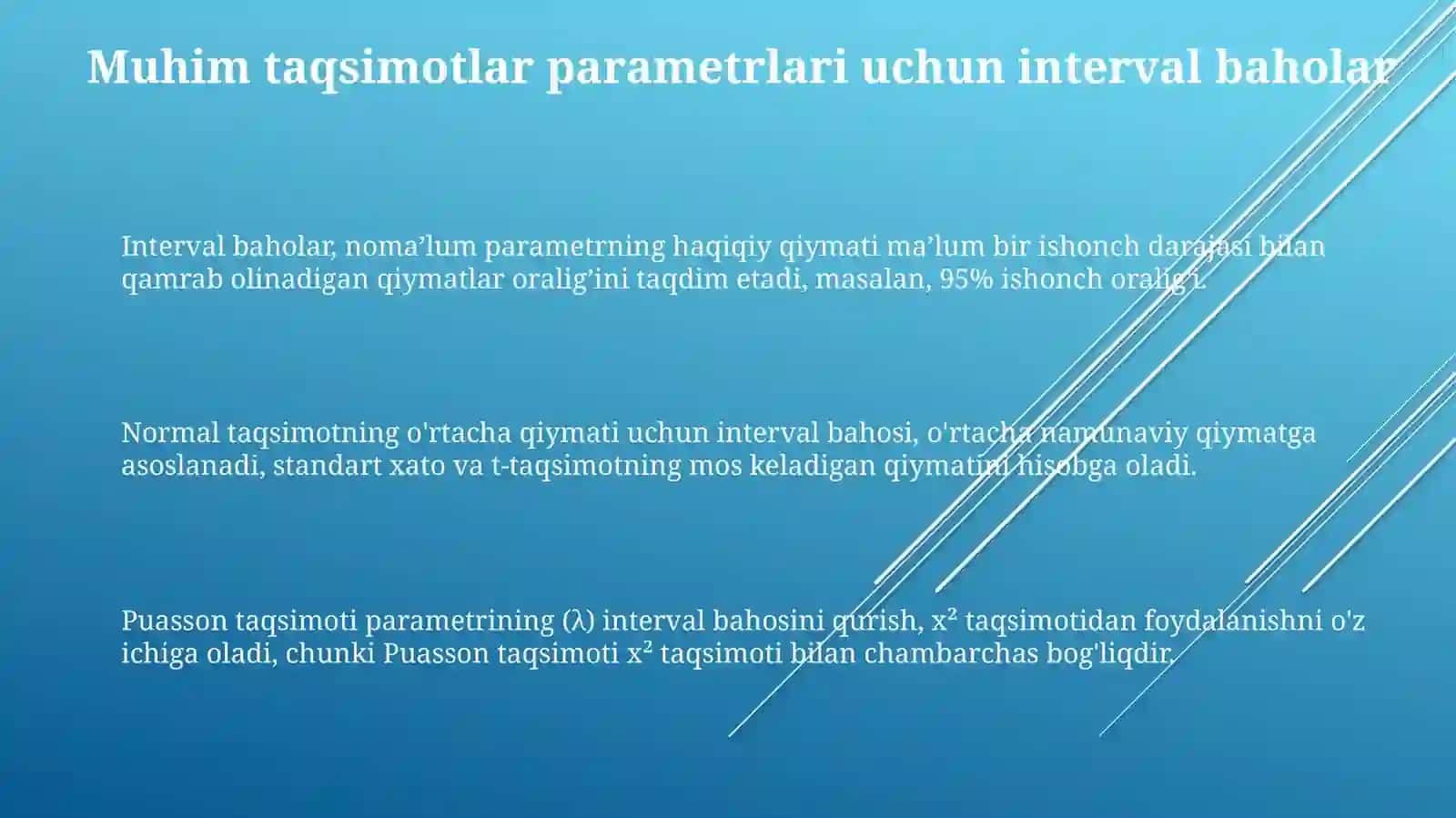 Muhim Taqsimotlar Parametrlari Intervalli Baholari 3