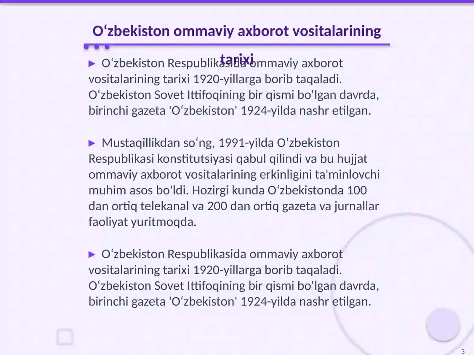 Oʻzbekiston Respublikasida ommaviy axborot vositalarining faoliyati 3