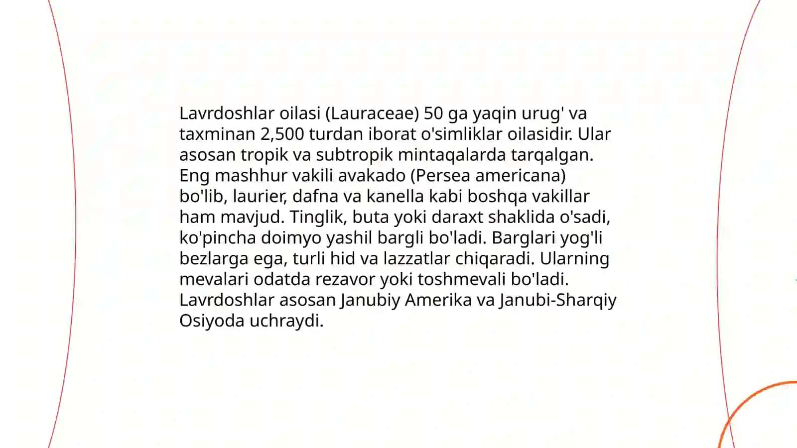 Ikki urugʻpallali oʻsimliklar sinfiga mansub oilalar:lavrdoshlar,zigʻirdoshlar oilalariga mansub oʻsimliklarning xarakterli xususiyatlari va tibbiyotdagi ahamiyati 3