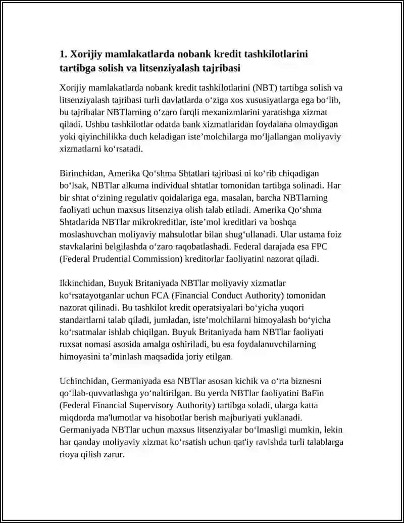 NOBANK KREDIT TASHKILOTLARI XORIJIY MAMLAKATLAR TAJRIBASI 3