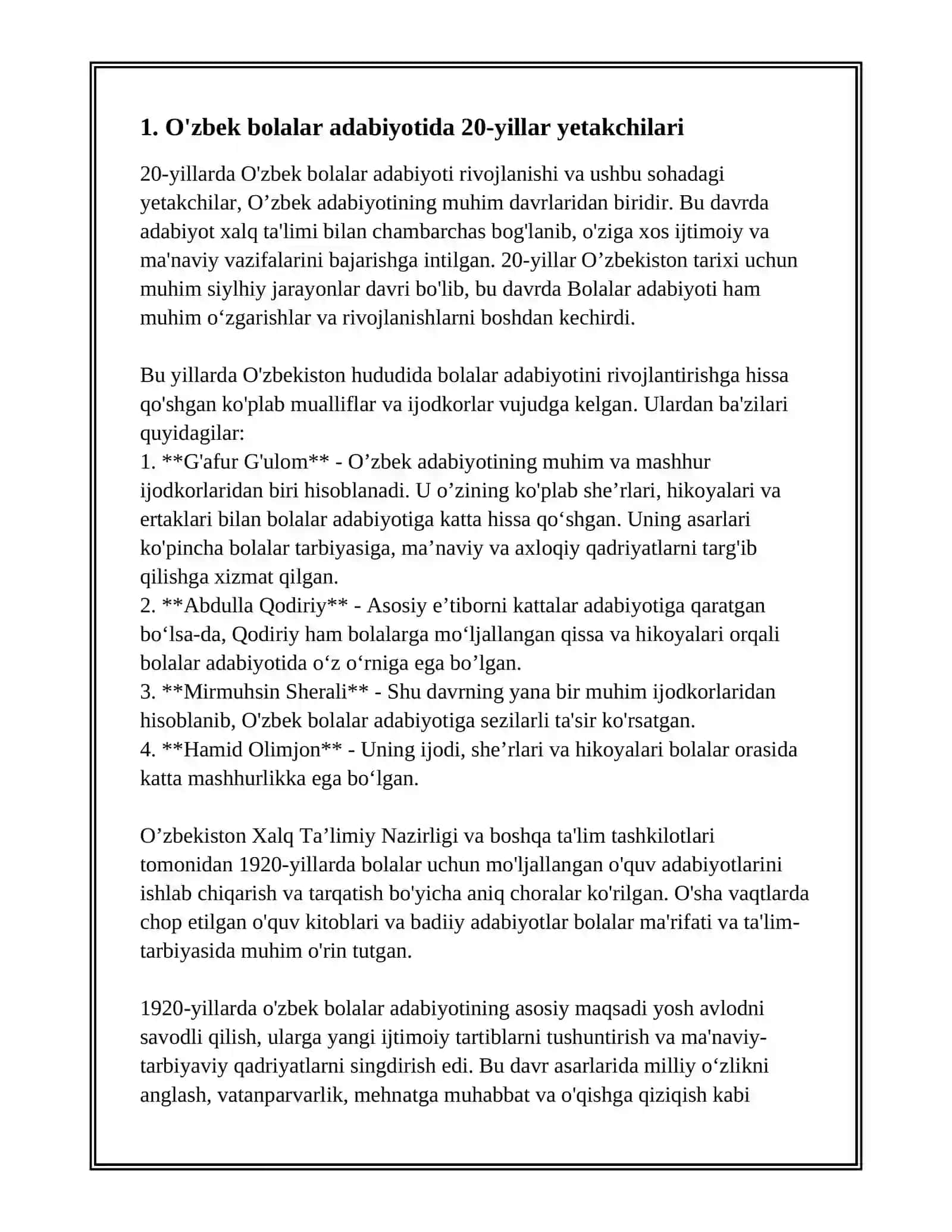 O’zbek bolalar adabiyotida 20-30-yillar o’zbek bolalar adabiyoti 3