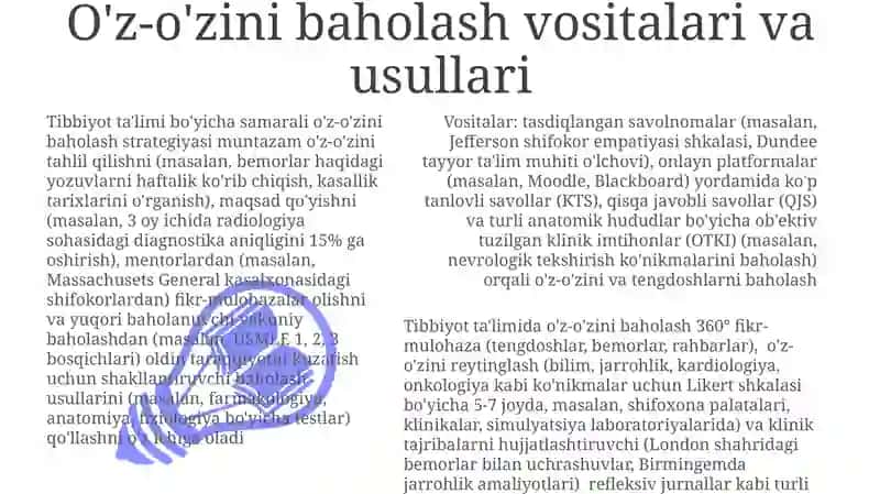 Tibbiyot ta'limi bo'yicha an'anaviy baholash usullari 3