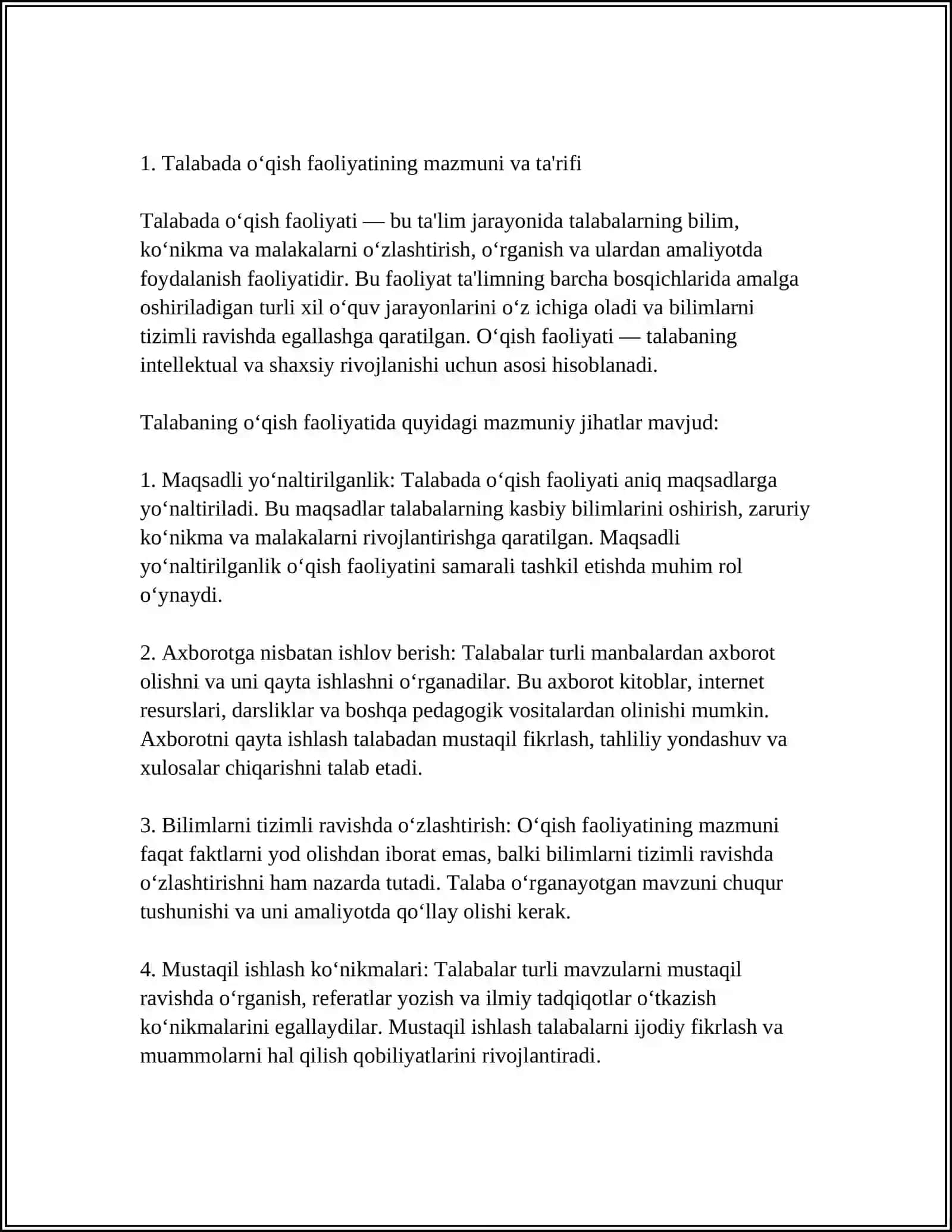 Talabada Òqish Faoliyati va Uning Komponentlari va Uning Psixologik Xususiyatlari 3