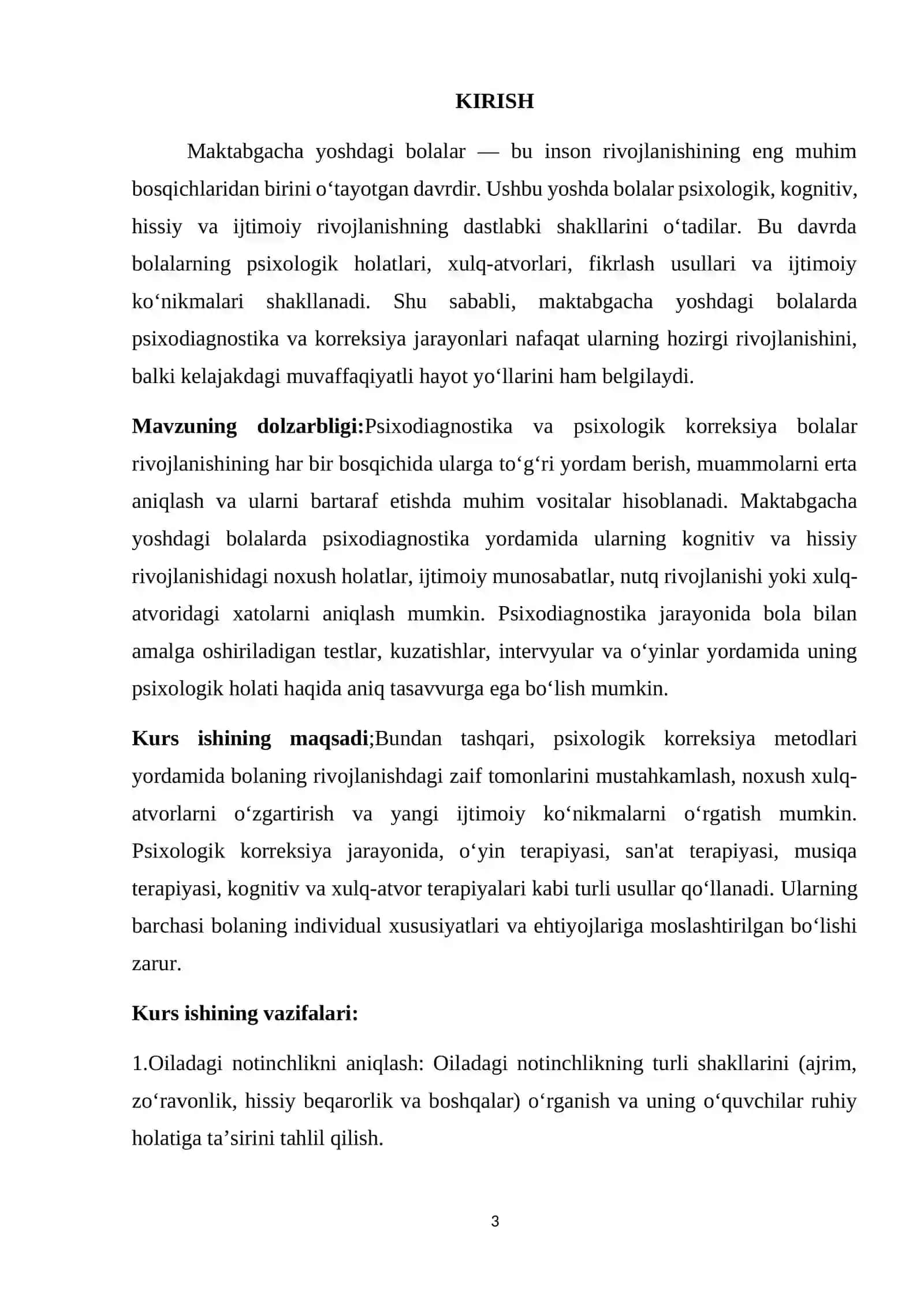 MAKTABGACHA YOSHDAGI BOLALARDA FOBIYALAR PSIXODIAGNOSTIKASI VA KORREKSIYASI KURS ISHI 3