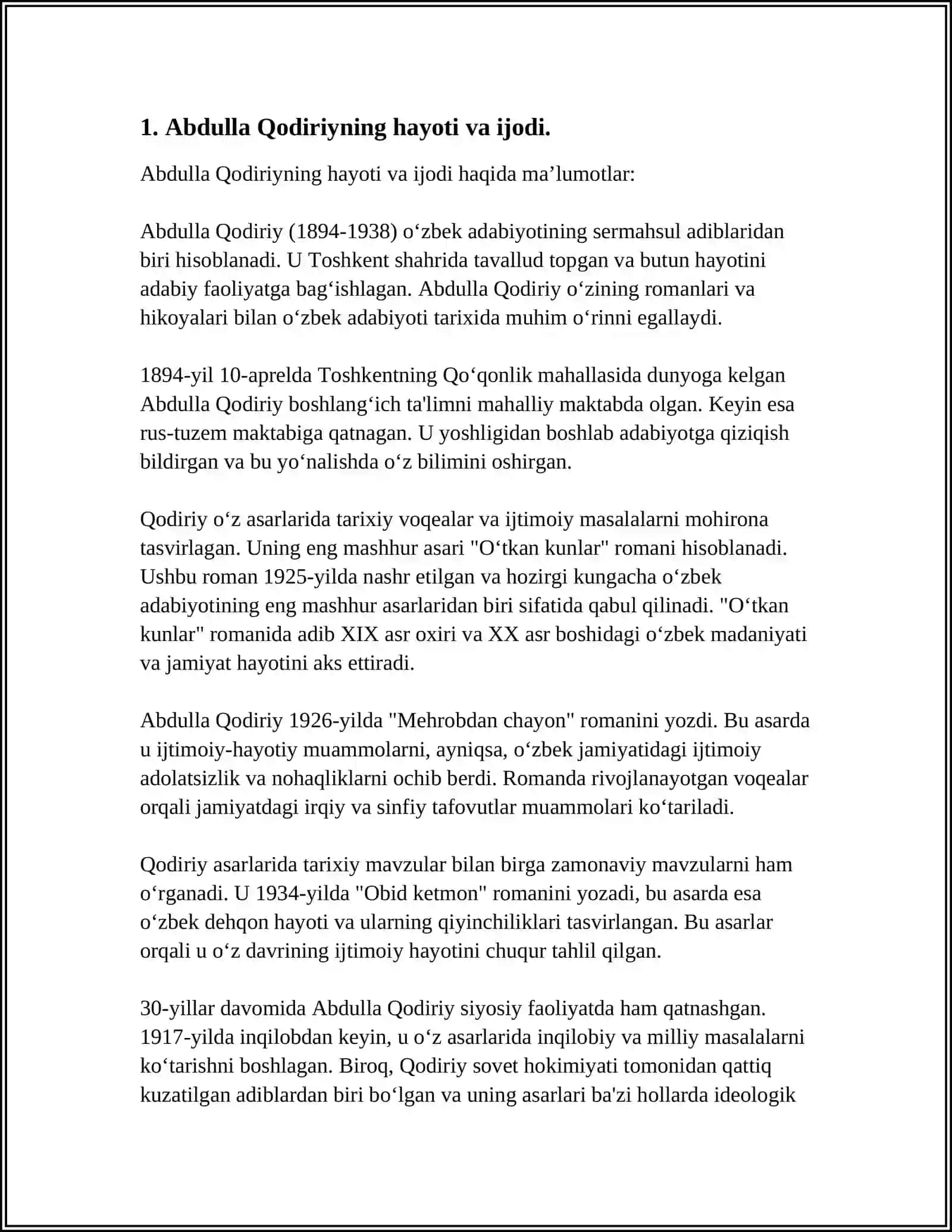 Abdulla Qodiriyning satirik asarlarda xarakter yaratish mahorati 3
