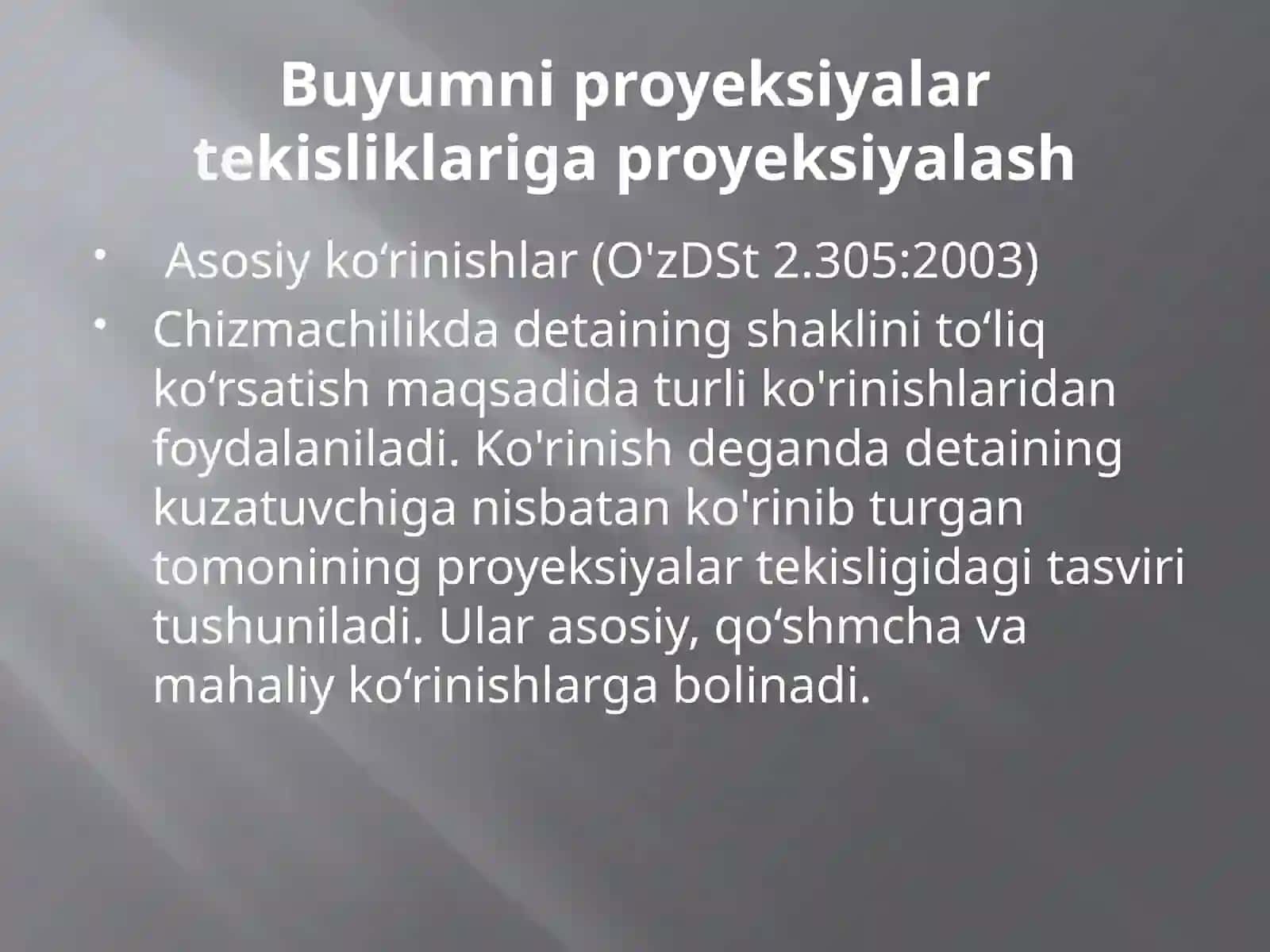 Buyumniproyeksiyalar tekisliklariga proyeksiya 3