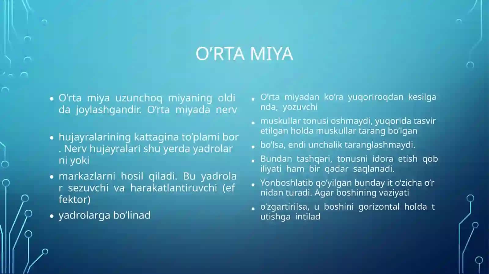 O’rta miyya va miyyacha faoliyatining buzilishi 3