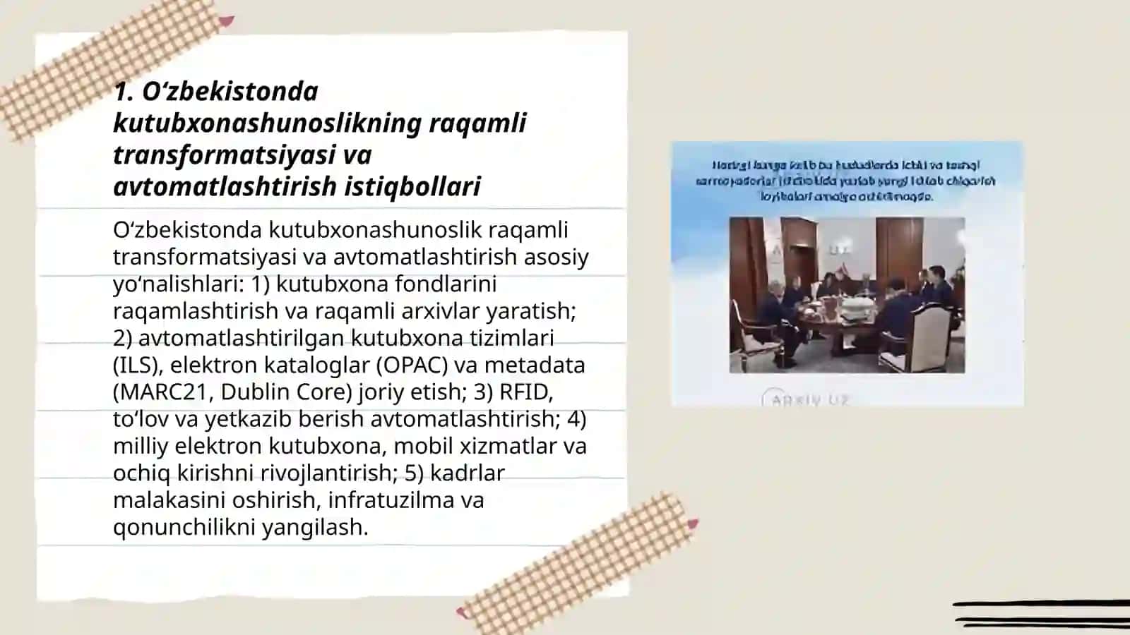 Oʻzbekiston Kutubxonashunoslik fanining rivojlanish istiqbollari 3