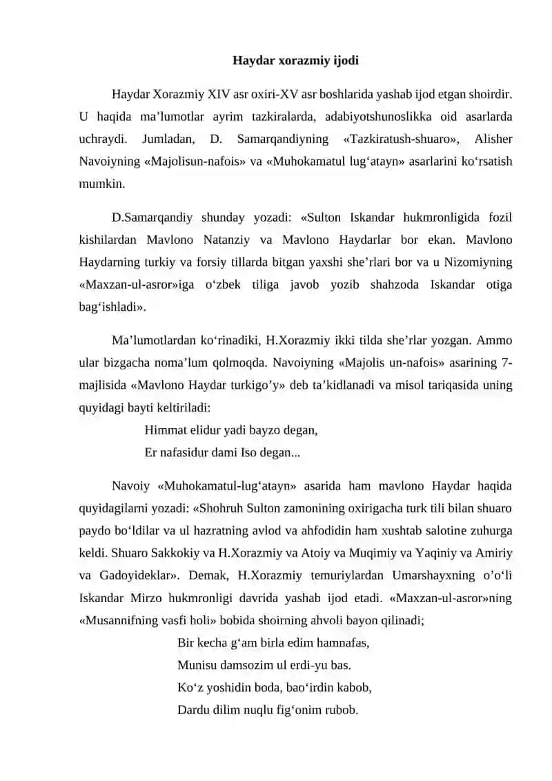 Haydar Xorazmiy Ijodida Doston Janri 3