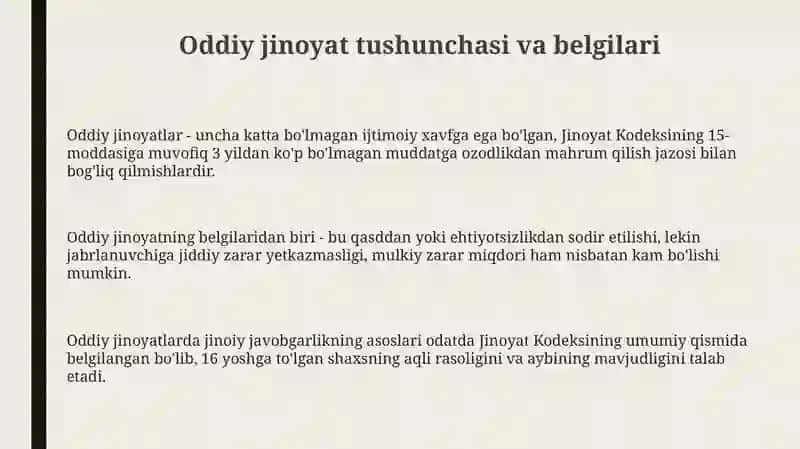 Oddiy jinoyatlar tushunchasi, turlari 3