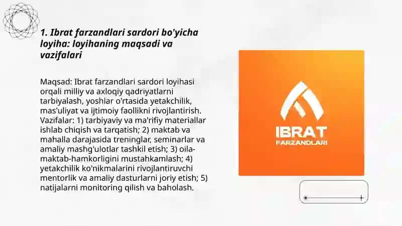 Ibrat farzandlari sardori bo'yicha loyiha 3