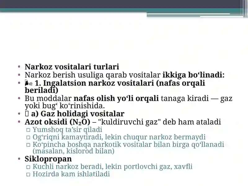 Narkoz uchun vositalar. Miometriy funksiyasiga ta’sir etuvchi vositalar. 3