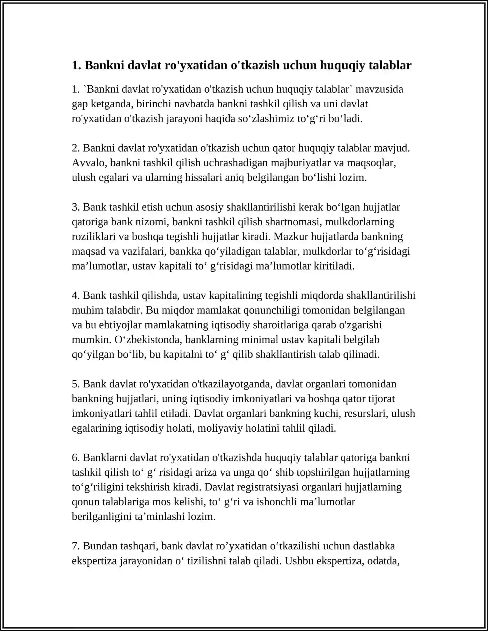 BANKLARNI DAVLAT RO'YXATIDAN O'TKAZISH VA LITSENZIYALASH TARTIBI 3