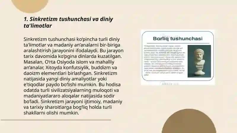 Islom va boshqa diniy aqidalar sinkretlashuvi natijasida shakillangan diniy ta‘limotlar tarixi 3