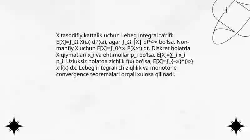 Matematik kutilish va dispersiya: integral sifatida talqin 3