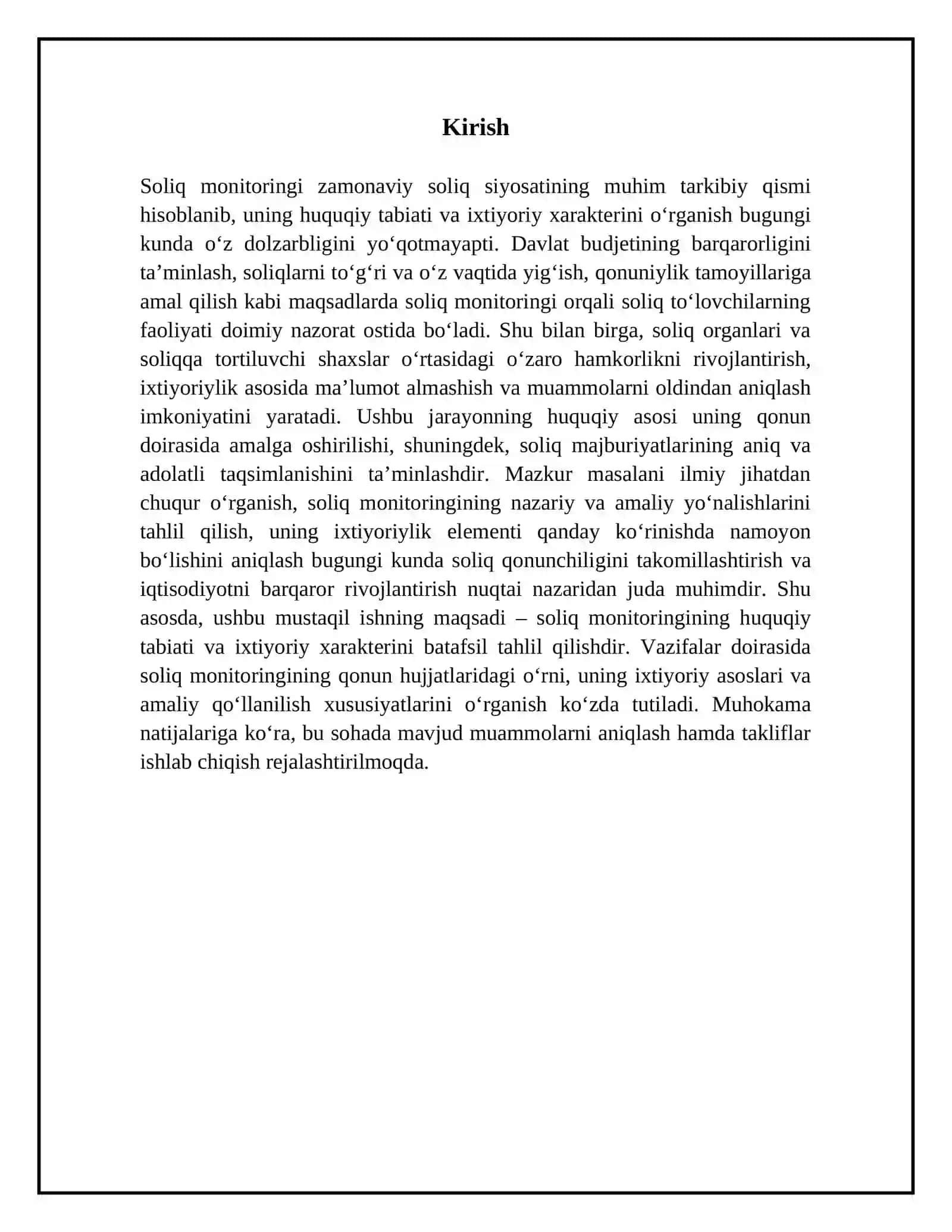 Soliq monitoring huquqiy Tabiatini va ixtiyoriy xarakterini sharhlang 3