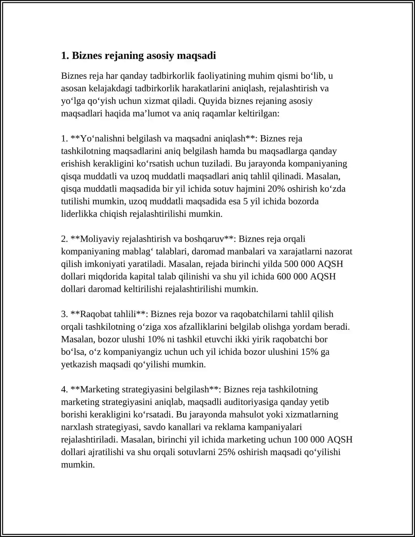 BIZNES REJANING TAVSIFI VA TARKIBIY QISMLARI 3