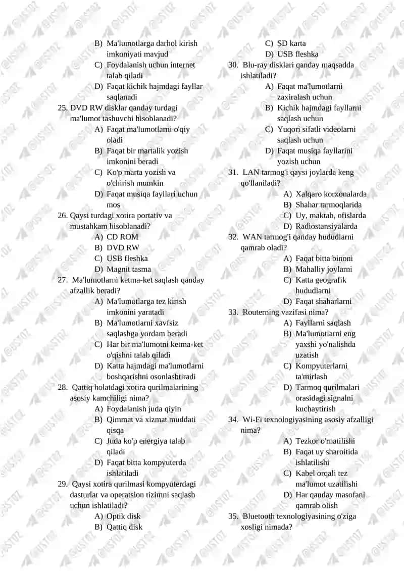 9-sinf Informatika cembridj yangi darslikdan bo’yicha test savol va javoblar 3