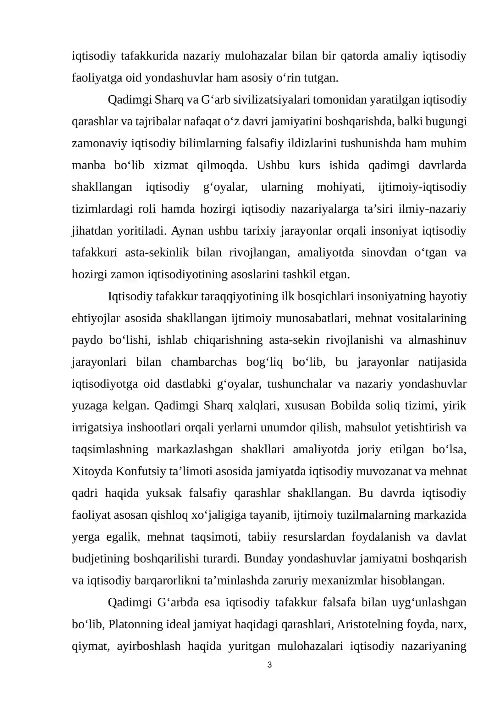Iqtisodiy bilimlarning shakllanishi va rivojlanishida qadimgi Sharq va G‘arb xalqlaridagi iqtisodiy g‘oyalarning o‘rni va ahamiyati 3