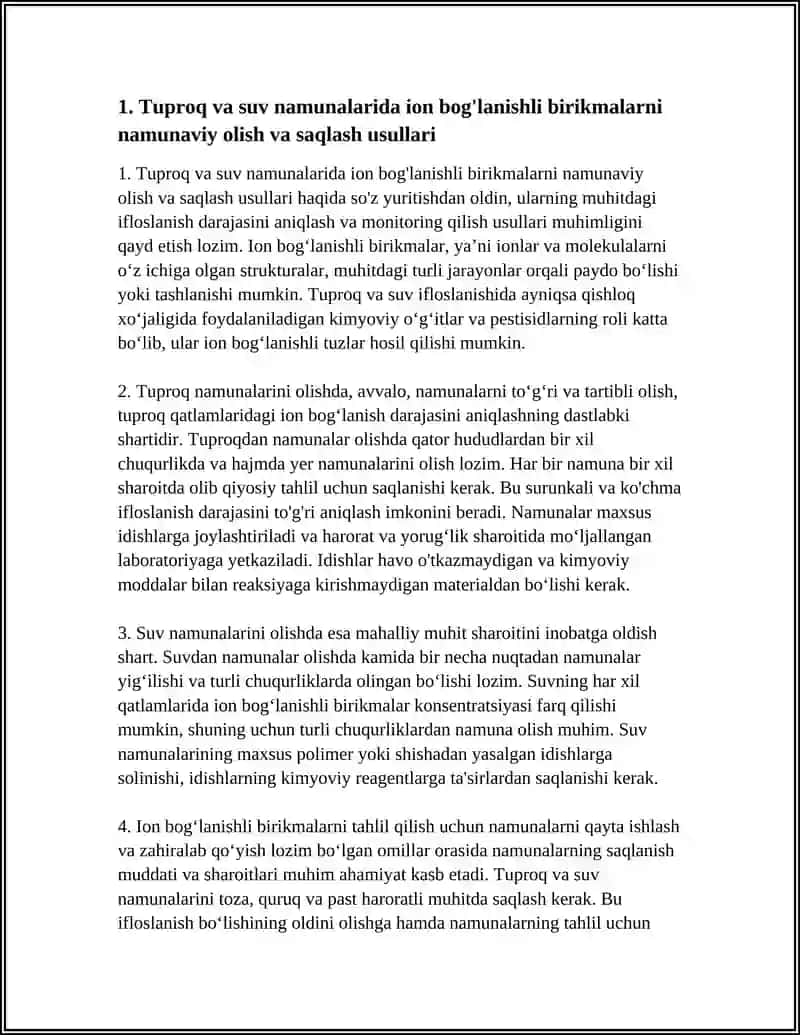 TUPROQ VA SUNVNING IFLOSLQNISHIDA ION BOGʻLANISHLI BIRKMALARNI ANIQLAB ULARDAN TOZALASH USULINIB CHIQARISH 3