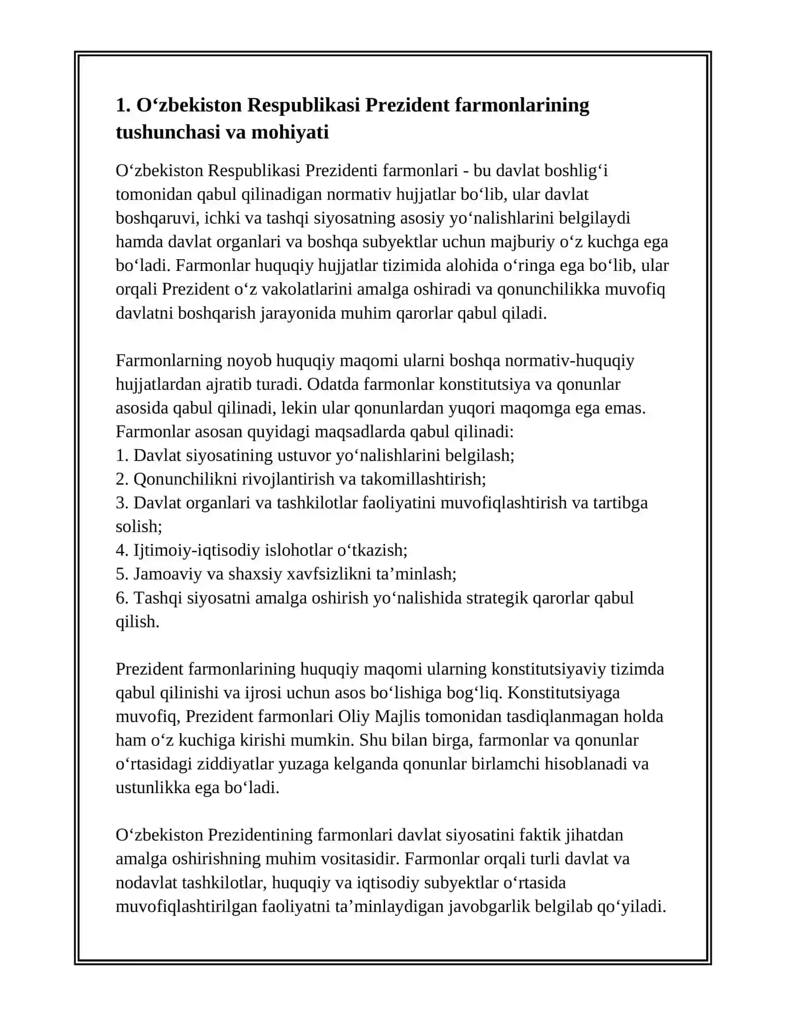 OʻZBEKISTON RESPUBLIKASI PREZIDENT FARMONLARINING XUQUQIY MAQOMI 3