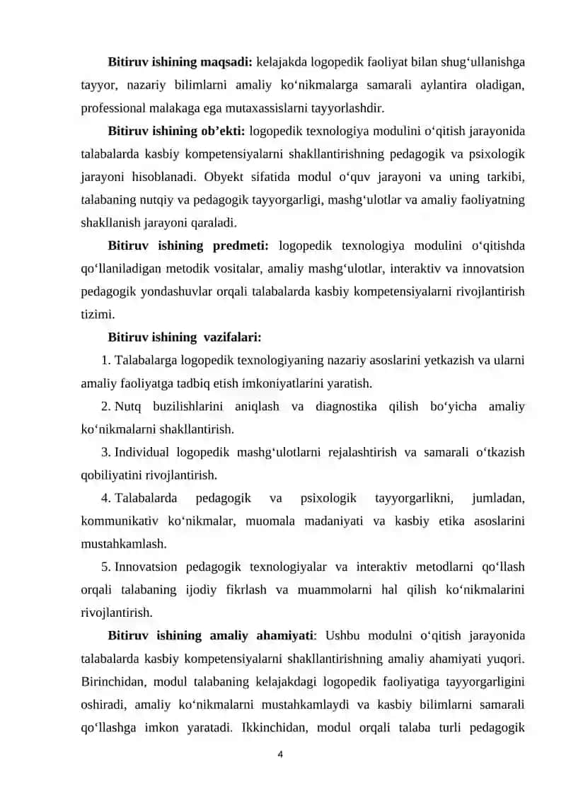 ““LOGOPEDIK TEXNOLOGIYA” MODULINI O‘QITISHDA TALABALARNING KASBIY KOMPENTENSIYALARINI SHAKLLANTIRISH METODIKASI 3