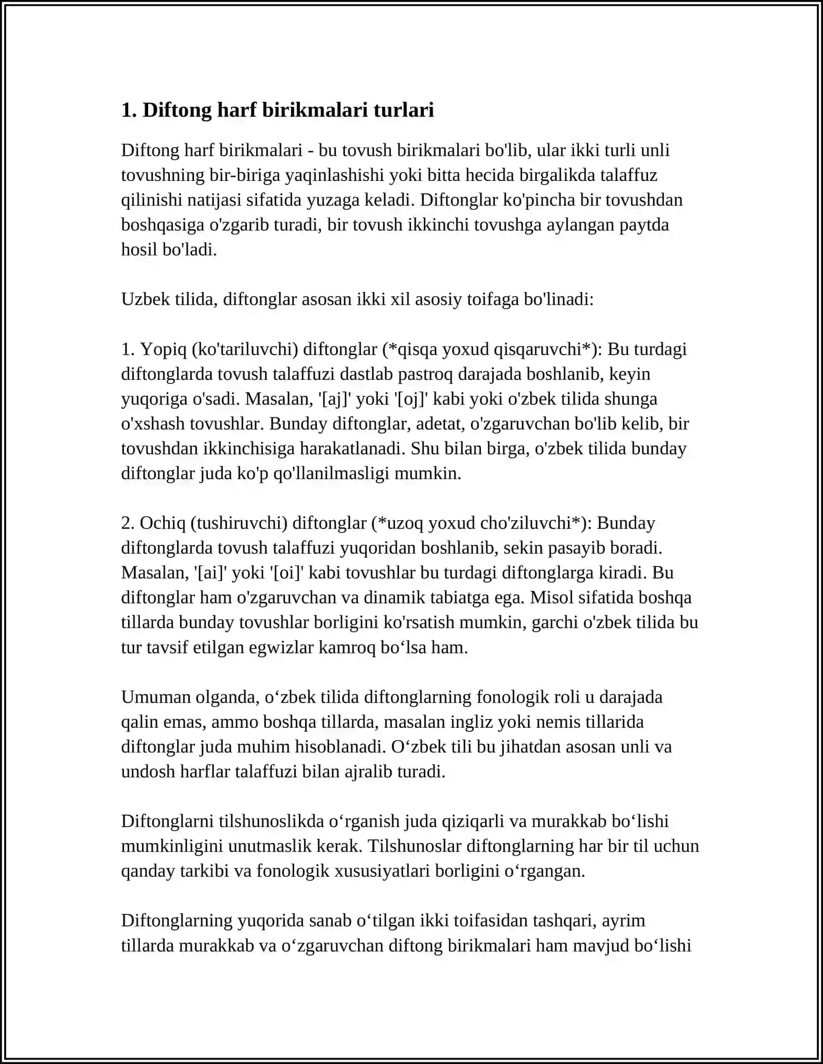 DIFTONG HARF BIRIKMALARI.LOTIN BIRIKMALARI UNLI VA UNDOSH HARFLARNING BIRIKMALARI.SÓZ YASOVCHI QÓSHIMCHALAR 3