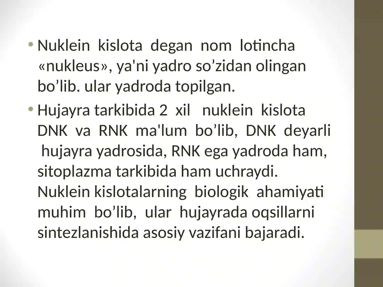 Irsiyatning molekulyar asoslari. Hujayralardan oqsillar biosintezi 3