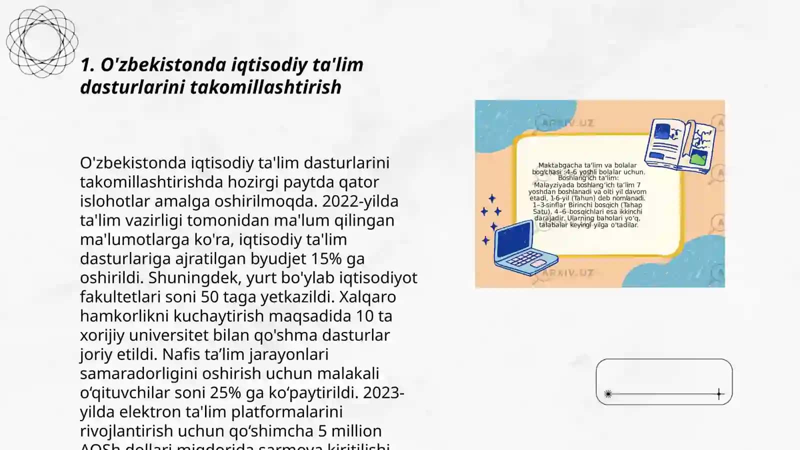 O'zbekisonda iqtisodiy ta'lim tarbiyani tashkil qilishda olib borilayotgan ishlar 3