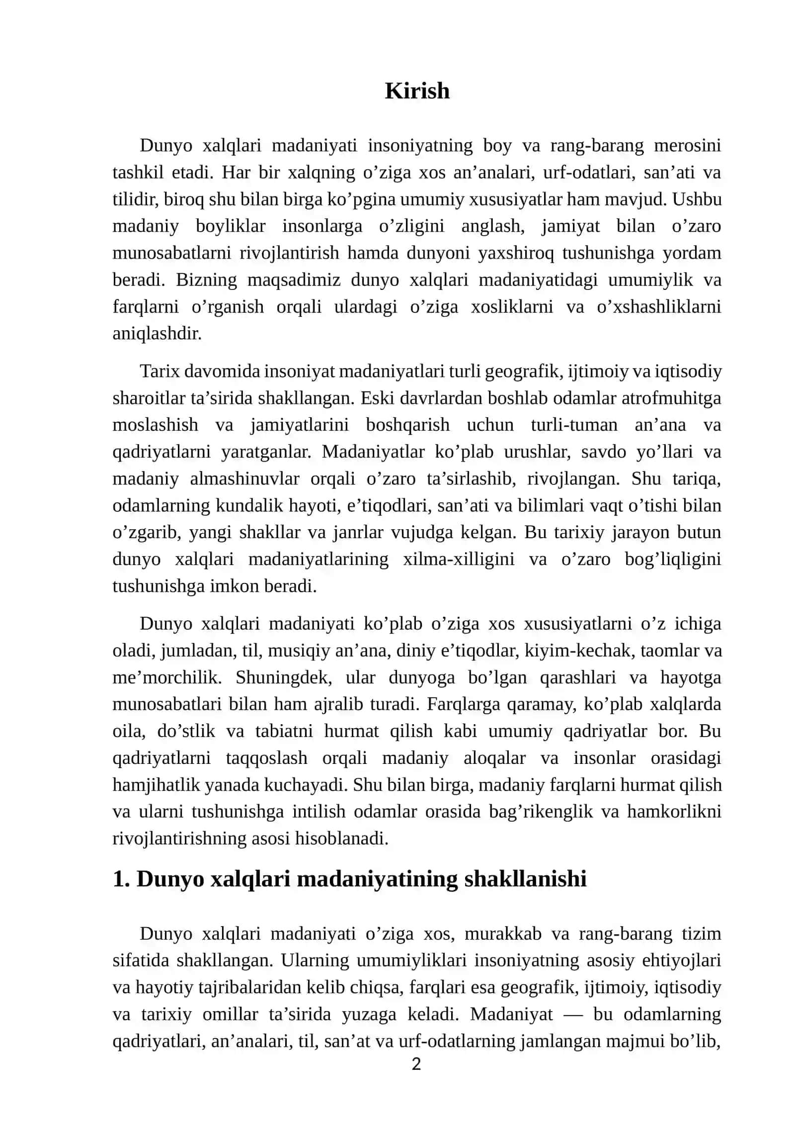 “Dunyo xalqlari madaniyatidagi umumiylik va farqlar” referat 3