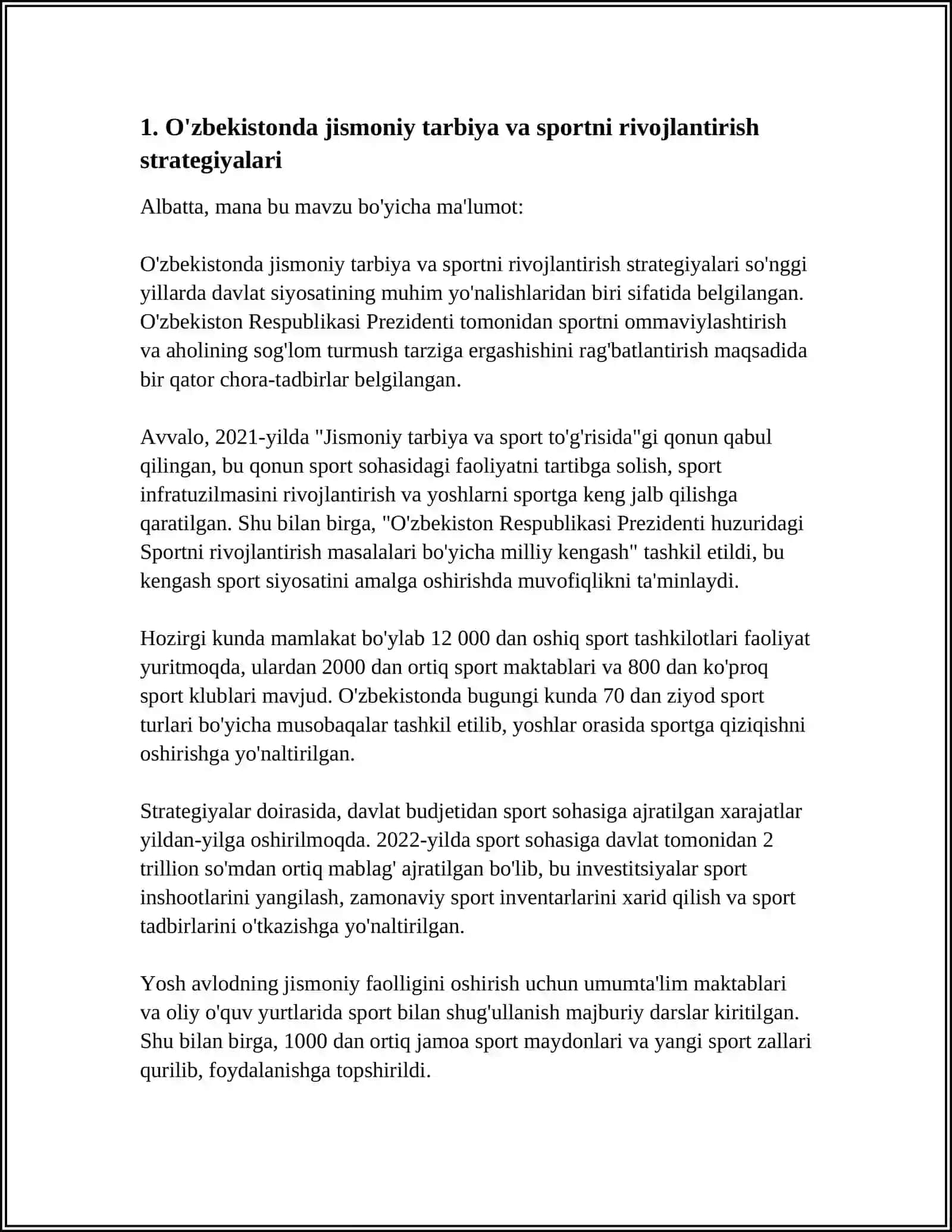 O'ZBEKISTONDA JISMONIY TARBIYA VA SPORTNI BOSHQARISHNING ZAMONAVIY TIZIMI 3