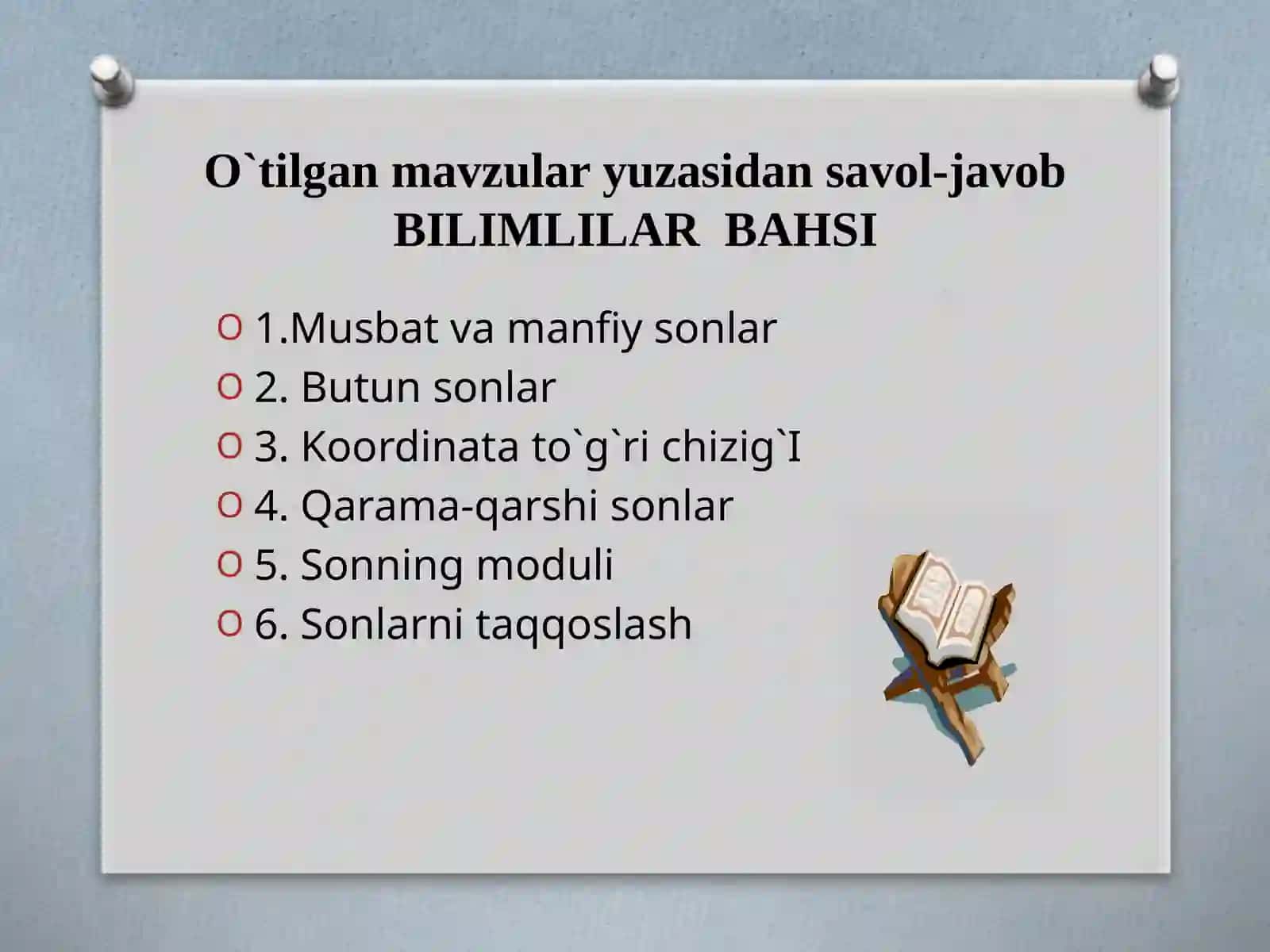 6-sinf Matematika Musbat va manfiy sonlar. Butun sonlar haqida tushuncha dars ishlanma 3