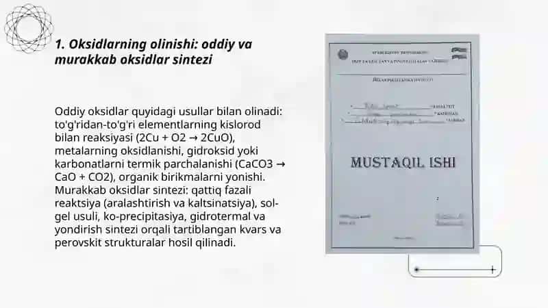 Oksedlar, asoslar,keslotalar olinishi xossalari, ishlatilishi. Modda miqdori 3