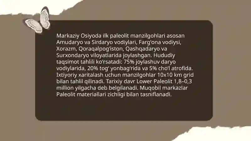 Oʻrta Osiyodagi ilk paleolit davri ibtidoiy manzilgohlari xaritasini tuzish 3