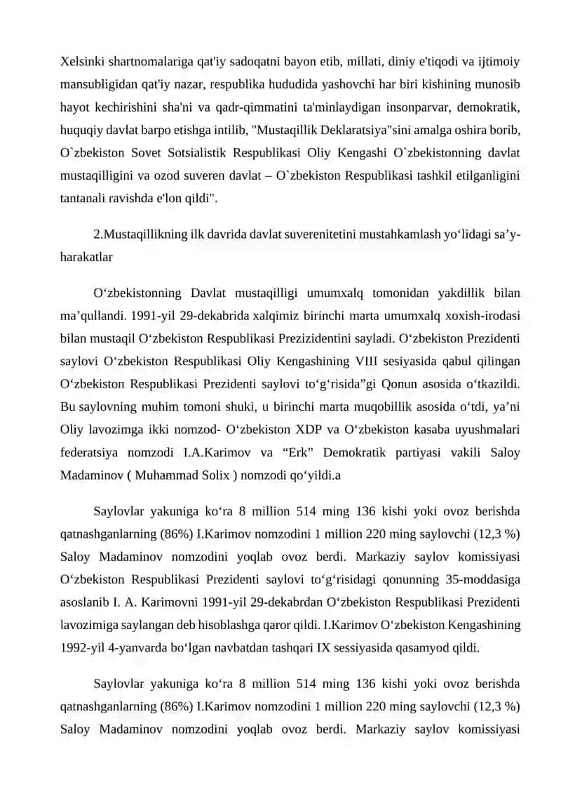 Mustaqil O’zbekiston Respublikasining tashkil topishi va uning tarixiy ahamiyati 3