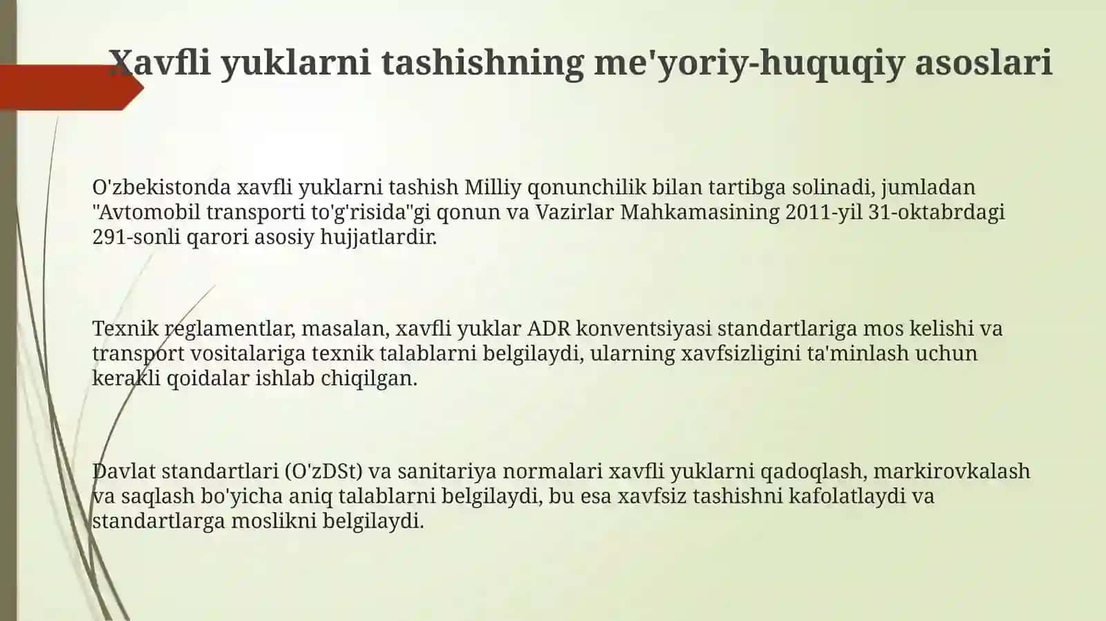Xavfli yuklarni tashish qoidalari va me'yoriy-huquqiy asoslar 3