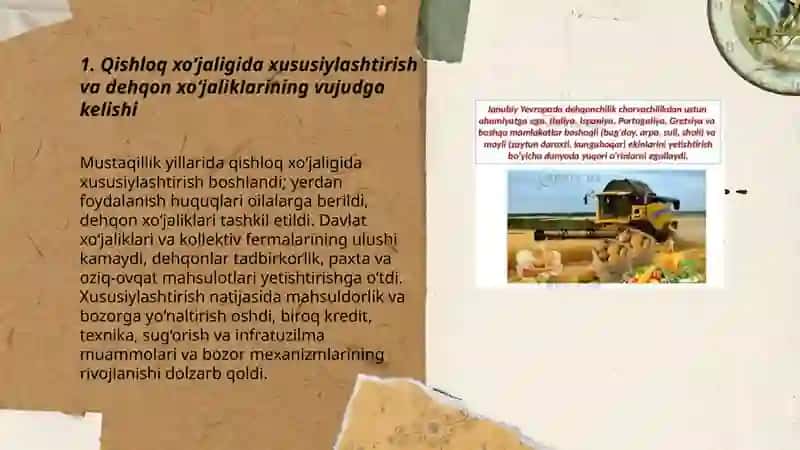 Mustaqillik yillarida qishloq xo‘jaligi va sanoat sohasidagi o‘zgarishlar 3