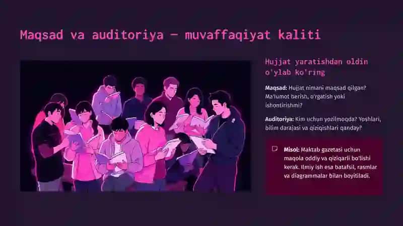 Maqsad va auditoriyaga mos hujjat yaratish 3