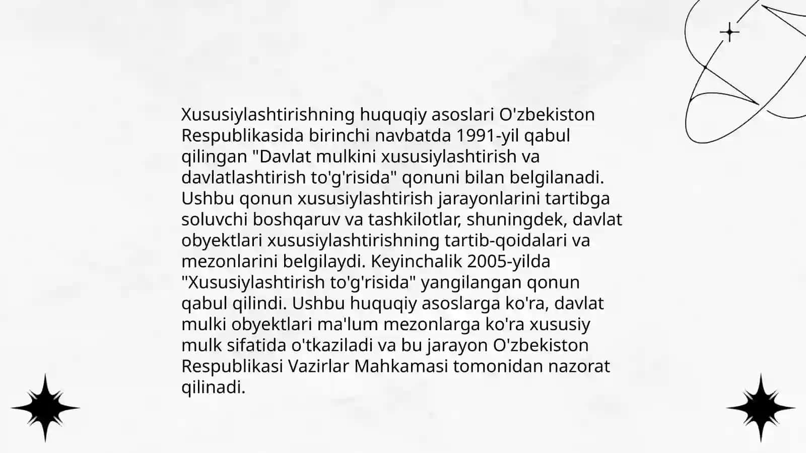 O'zbekiston mulkni davlat tasavrufidan chiqarish va xususiylashtirish jarayonini amalga oshirish bosqichlari 3