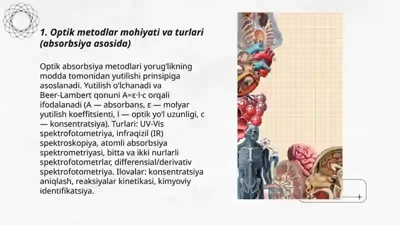 Optik metodlar moxiyati. Eritmalar tomonidan yorugʻlikning yutilish qonunlari 3