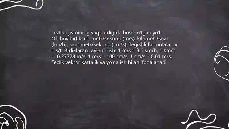 Tezlik va tezlanish va ularning birliklari 3