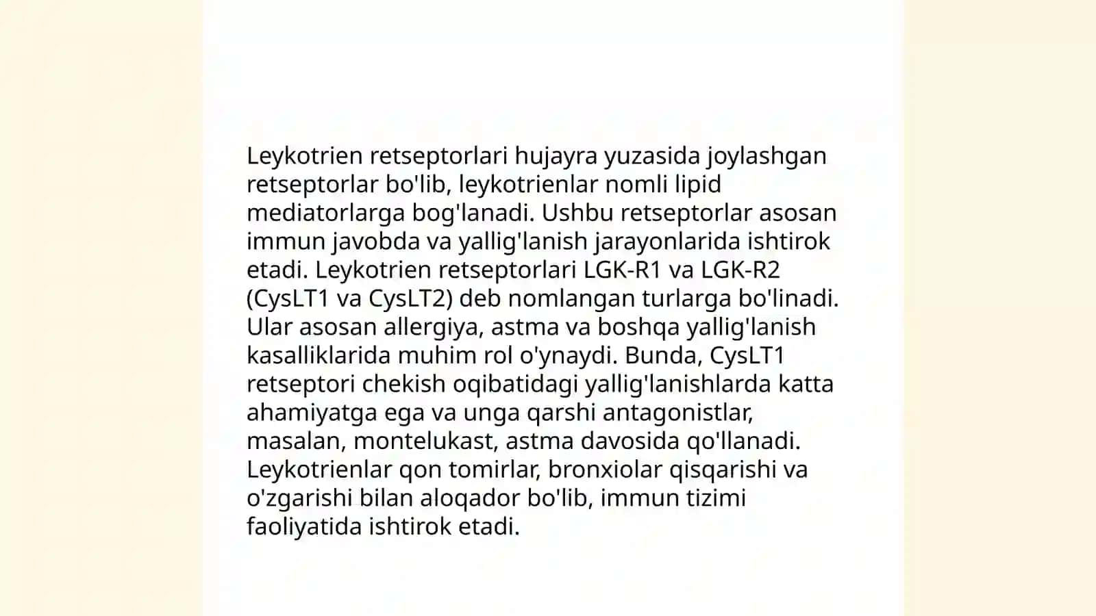 Leykotrien retseptorlarga ta’sir etuvchi dori vositalari 3