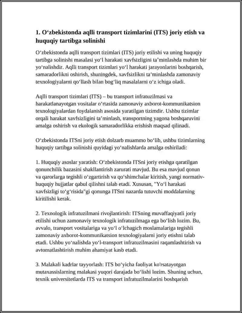 Oʻzbekistonda aqlli transport tizimlarini (ITS) joriy etish va huquqiy tartibga solinishi 3