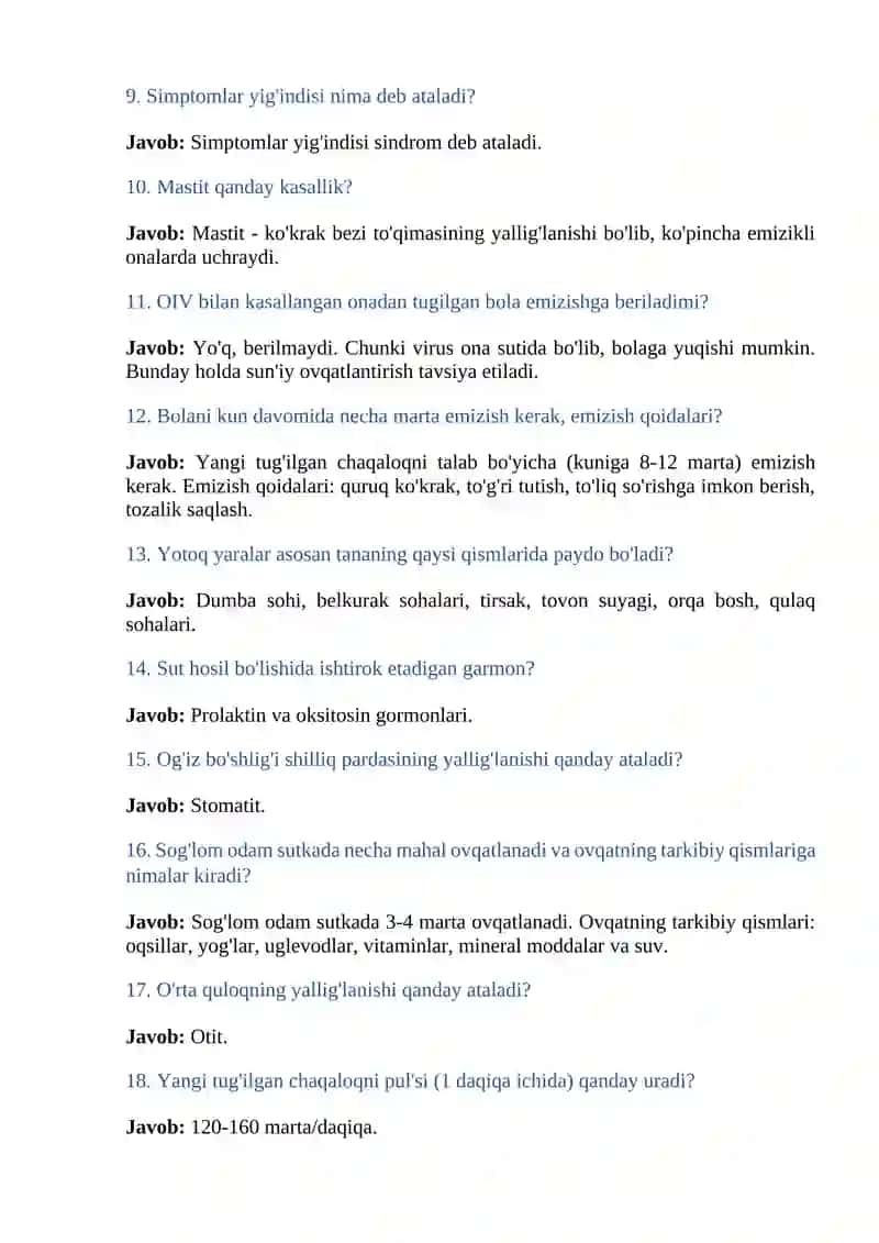 ARGOS TIBBIYOT HODIMLARI UCHUN ARGOS SUHBAT JAVOBLARI 3