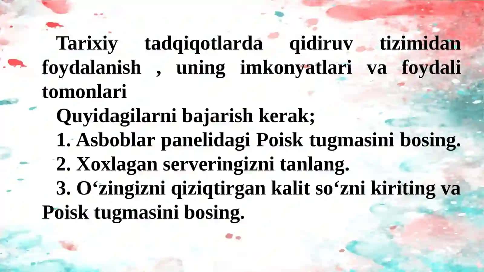 Tarixiy tadqiqotdagi qidiruv tizimlarining foydalanish va elektron kutubxonalar va arxivlar bilan ishlash 3