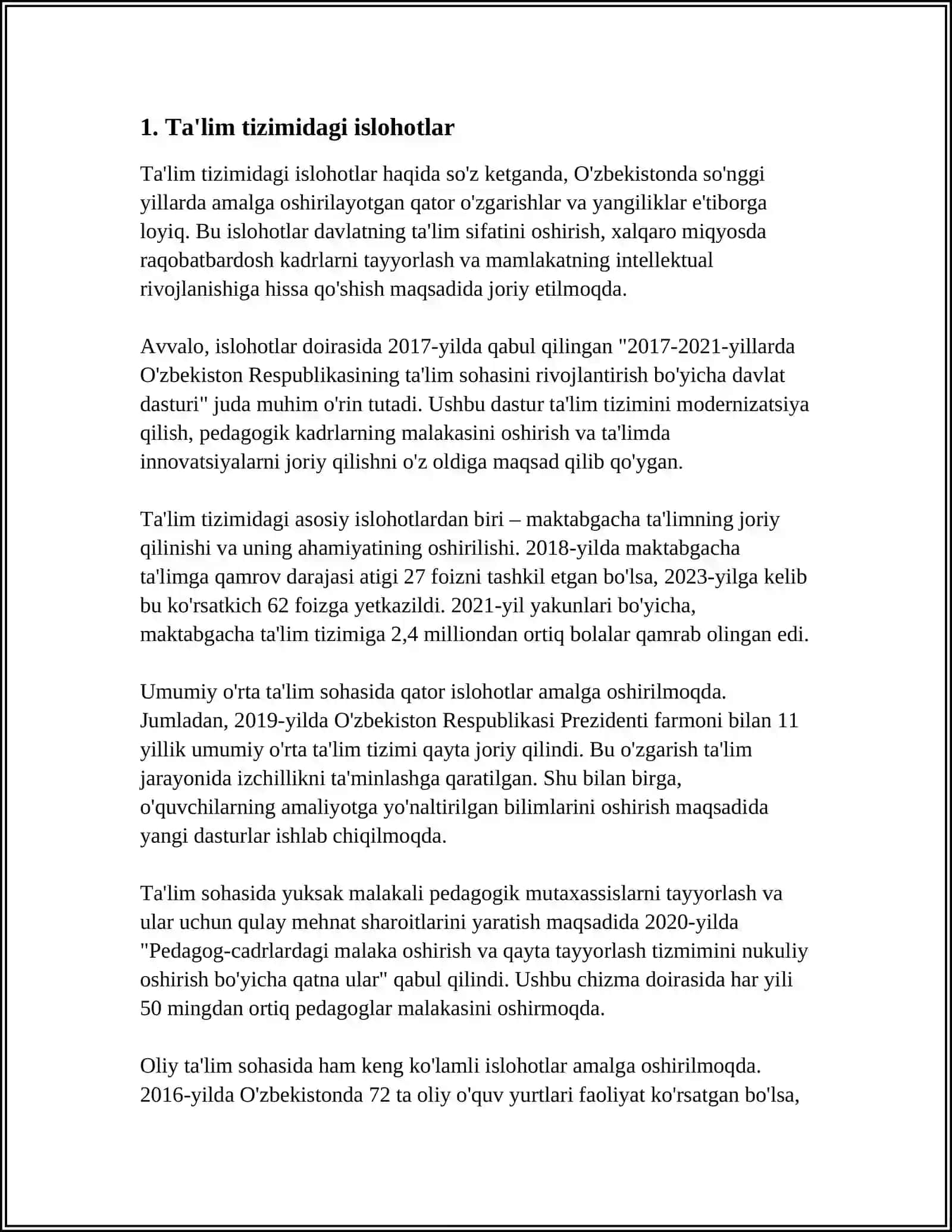O'ZBEKISTONDA IJTIMOIY SOHADA AMALGA OSHIRILAYOTGAN O'ZGARISHLAR VA MOHIYATLAR 3