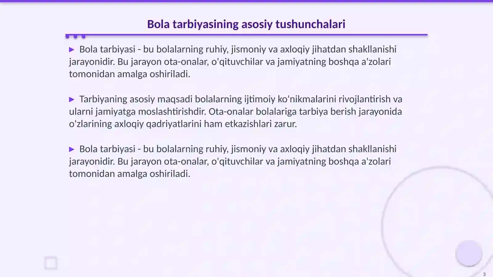 Oilada bola tarbiyasi toifalari va oqibatlari 3