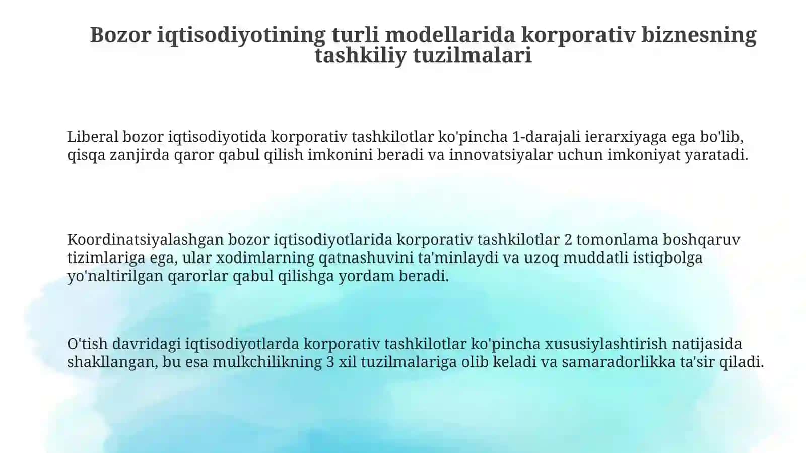 Bozoriqtisodiyotining turlimodellarida korporativ biznestashkiliyxususiyatlari 3