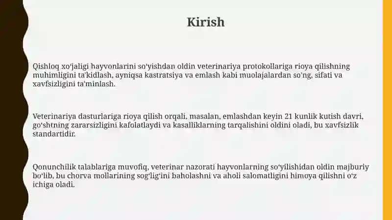 Kasal va emlangan hayvonlarni so'yishdan oldin veterinariya dasturlariga amal qilish 3